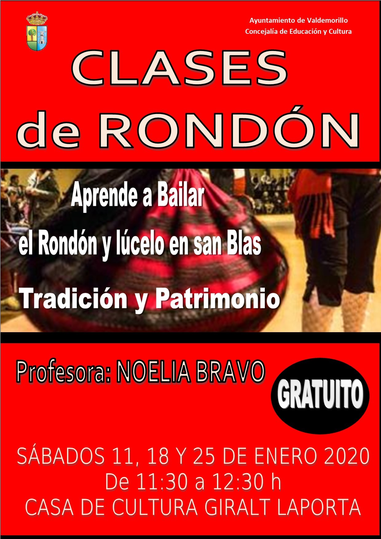 Los sábados 11,18 y 25 de enero,  clases de rondón en la Giralt Laporta  para no perder el paso, aprender la tradición y lucirla por San Blas