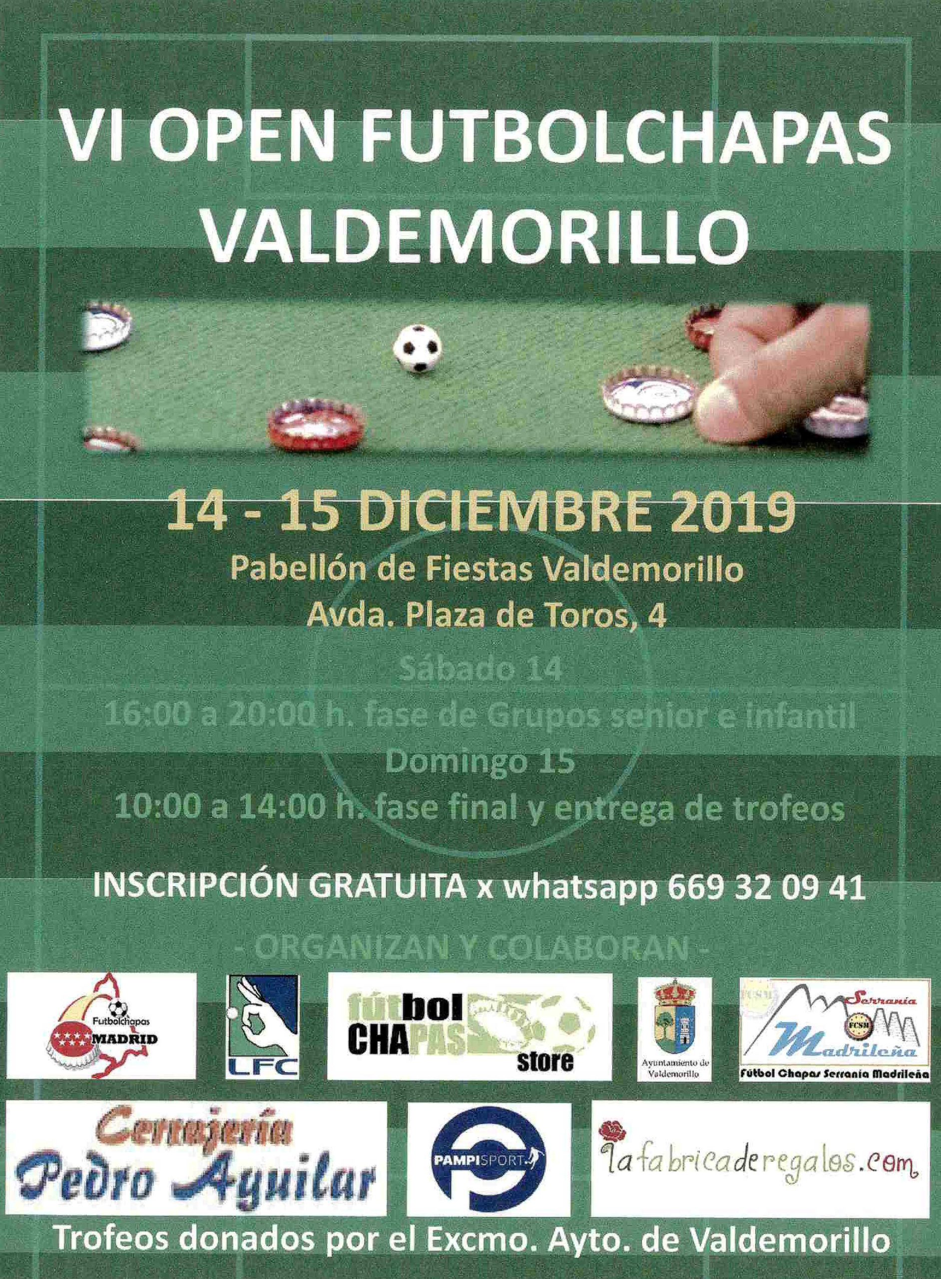 VI Open Fútbolchapas Valdemorillo,  el 14 y 15 de diciembre  en el Pabellón Municipal de Fiestas