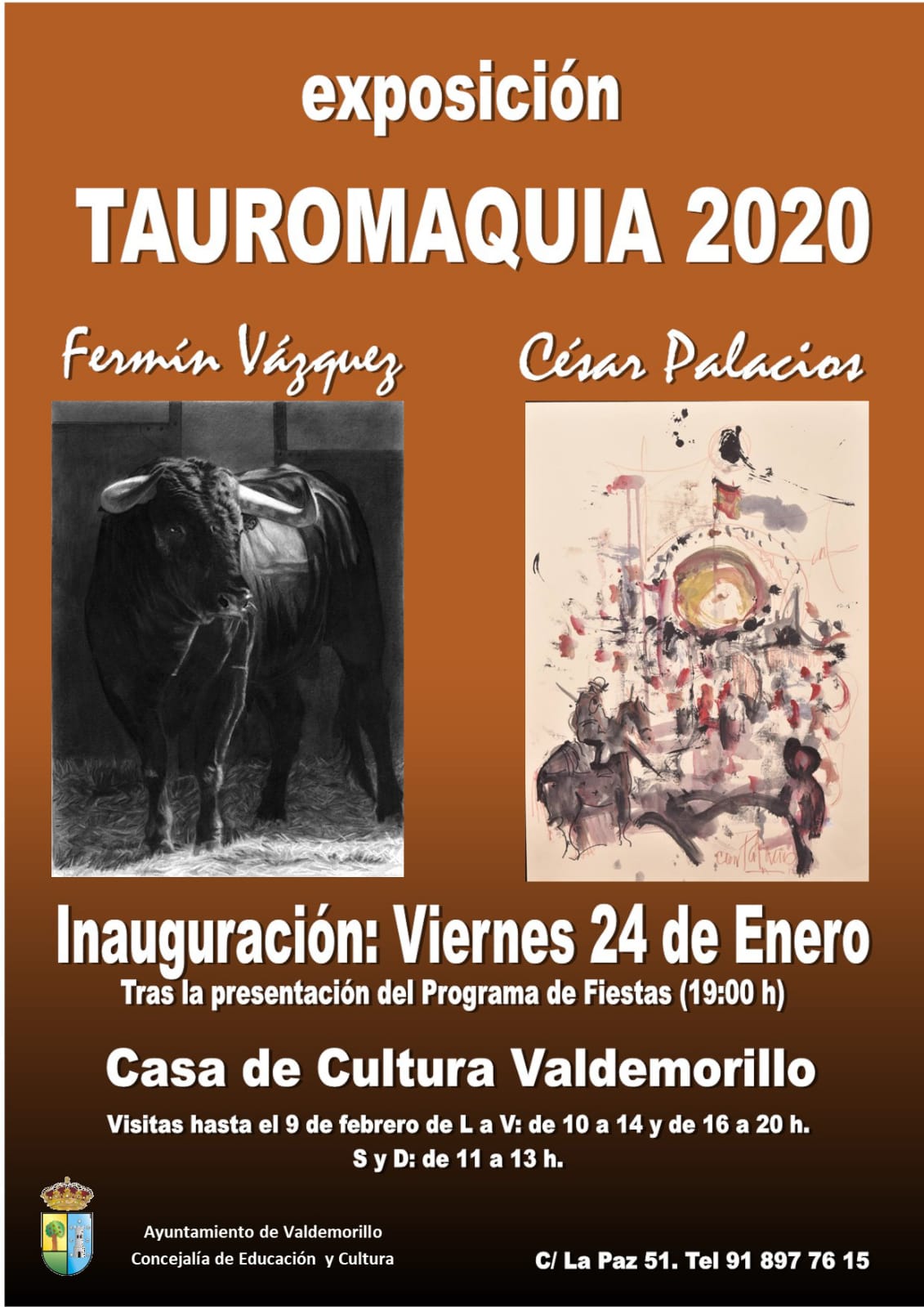 Valdemorillo proyecta su mirada a la Tauromaquia  en el arte de César Palacios y Fermín Vázquez,  casticismo y pasión por el toro junto a los detalles  más pintorescos en  una exposición para encontrarse con la Fiesta