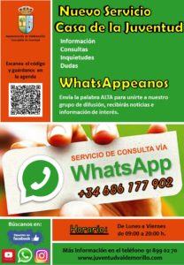 WhatsAppeanos, nuevo servicio para mantener informados a los jóvenes de Valdemorillo  de todos los cursos y demás actividades que organiza la Concejalía de Juventud