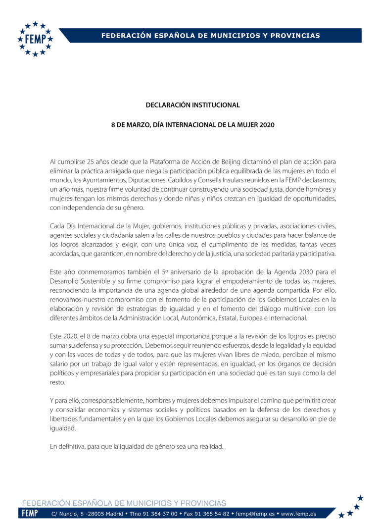DECLARACIÓN INSTITUCIONAL DE LA FEMP