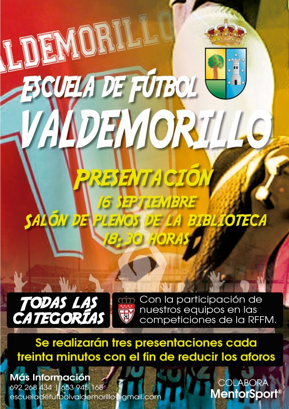 Valdemorillo presenta este 16 de septiembre  su Escuela de Fútbol, abierta a todas las categorías,  una de las grandes novedades entre la amplia oferta deportiva municipal de la nueva temporada