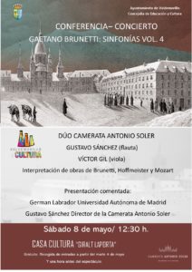 El dúo de flauta y viola de la Camerata Antonio Soler,  en concierto este sábado 8 de mayo para acercar las sinfonías de Brunetti