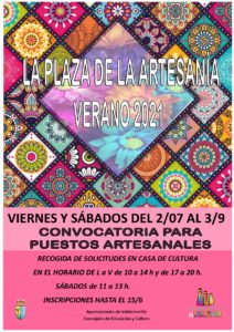 El Ayuntamiento anuncia la segunda edición de la  Plaza de la Artesanía del Verano y abre convocatoria para la solicitud de puestos del 1 al 15 de junio
