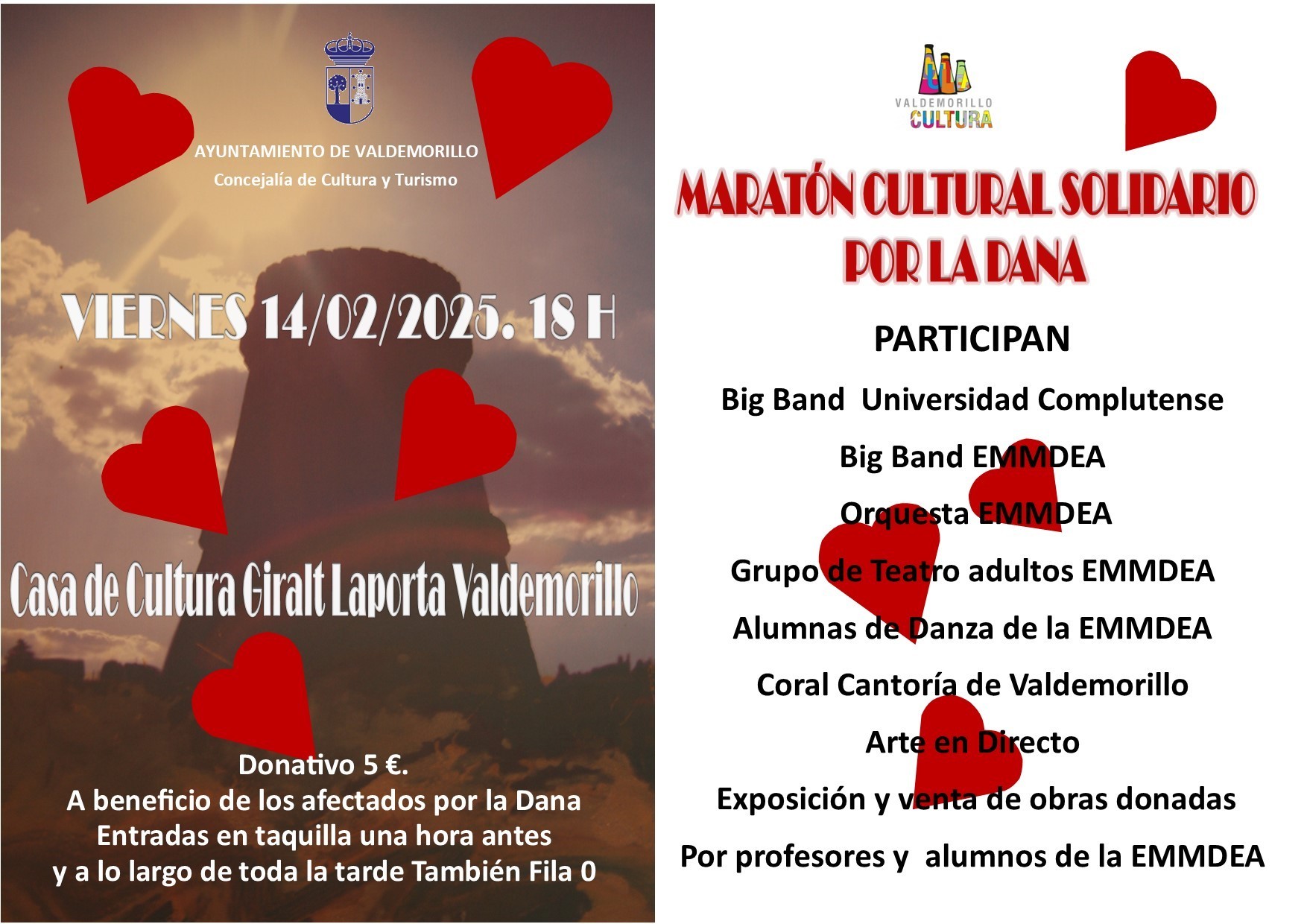 En este momento estás viendo Maratón Cultural Solidario este viernes en la Casa de Cultura a beneficio de los afectados por la DANA