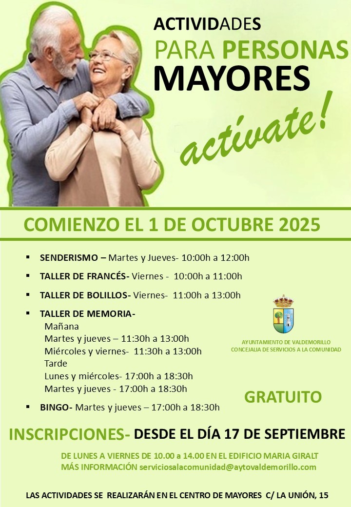 En este momento estás viendo El 17 de septiembre se abren inscripciones para las actividades de mayores