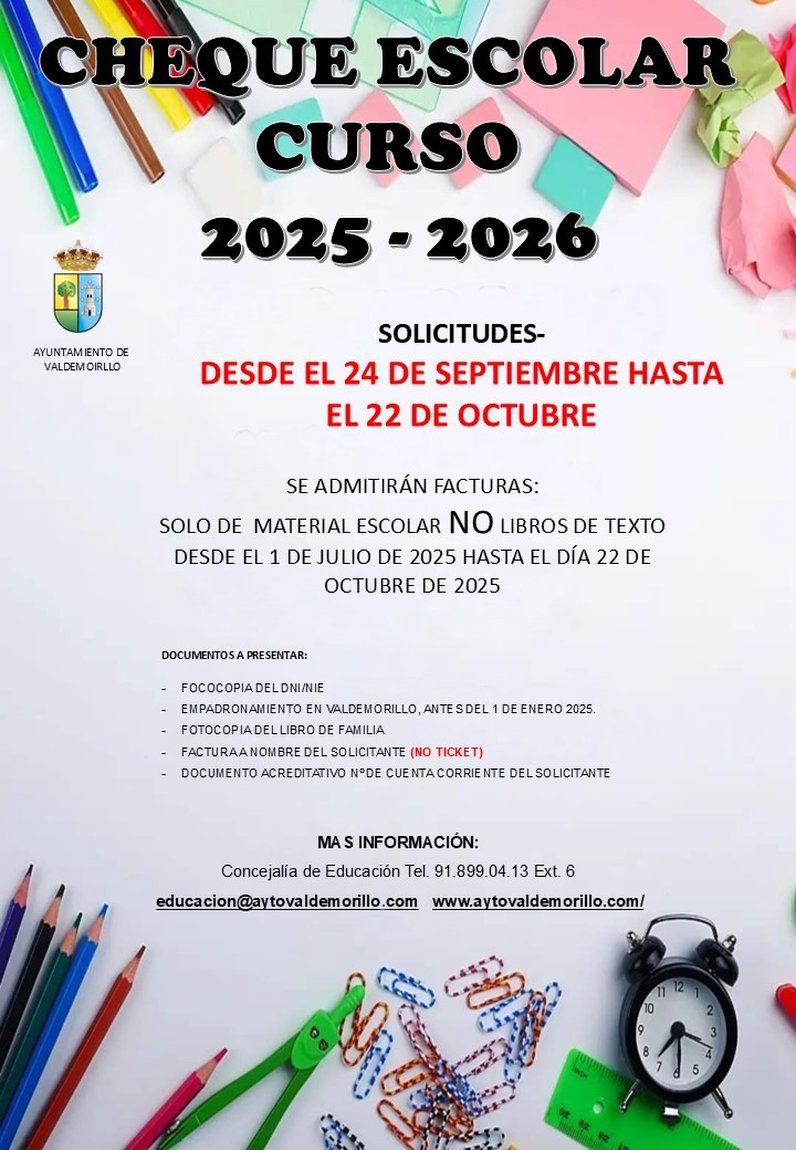 En este momento estás viendo Este 24 de septiembre se abre el plazo de presentación de solicitudes para el cheque escolar del curso 2025/2026