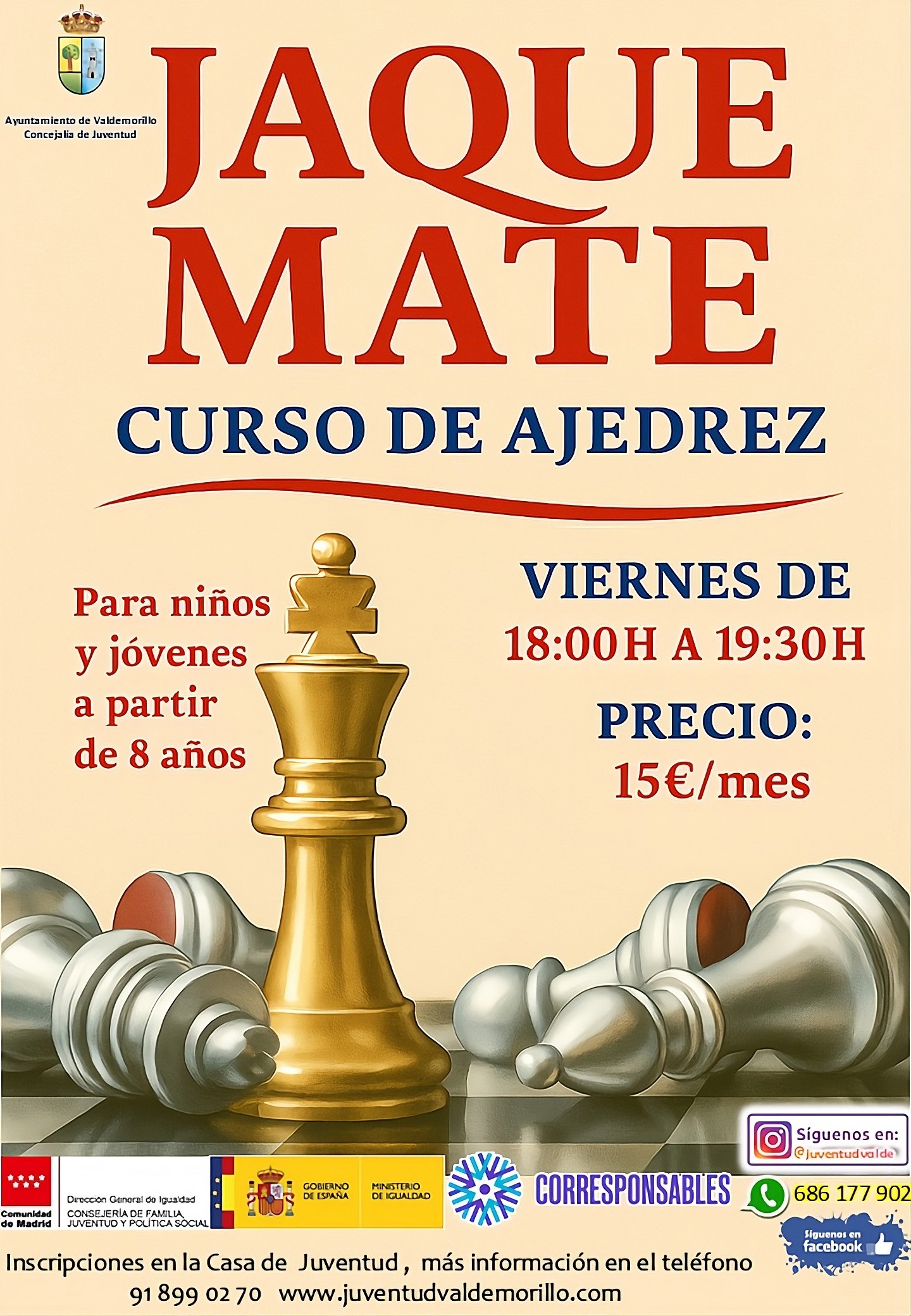 En este momento estás viendo En octubre la concejalía de Juventud vuelve a dar ‘Jaque Mate’  y retoma sus clases de ajedrez para niños y jóvenes
