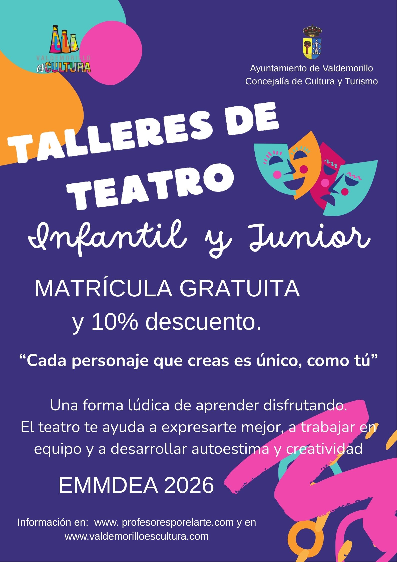 En este momento estás viendo Apuesta por la promoción del teatro infantil y juvenil con matrícula gratuita y un descuento del 10% en los talleres de la EMMDEA