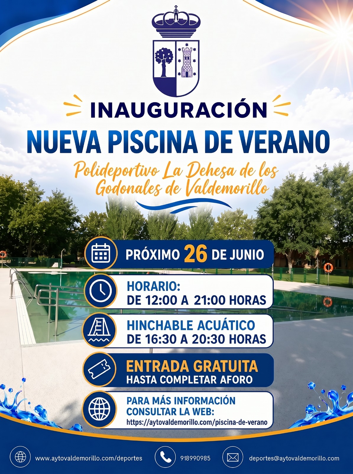 En este momento estás viendo Valdemorillo estrena este viernes  su renovada piscina de verano en una jornada de acceso gratuito e hinchables acuáticos por la tarde para mayor diversión de todos