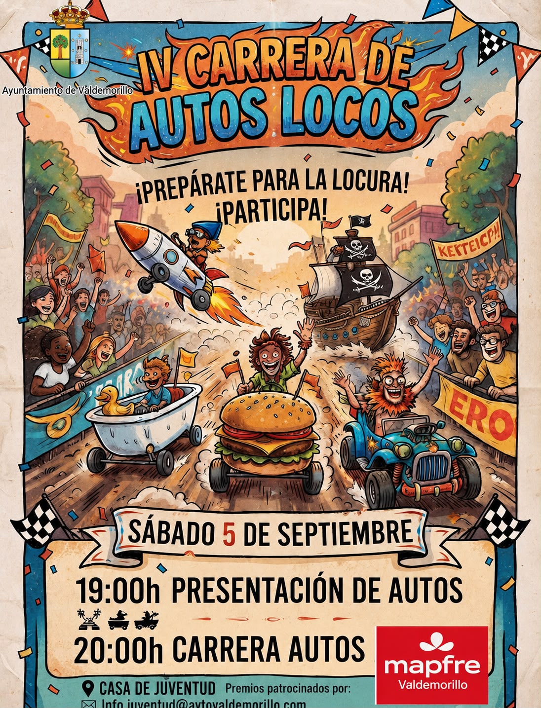 En este momento estás viendo Valdemorillo anda ya en los preparativos de su  IV Carrera de Autos Locos de las Fiestas de Septiembre, la competición más divertida del verano