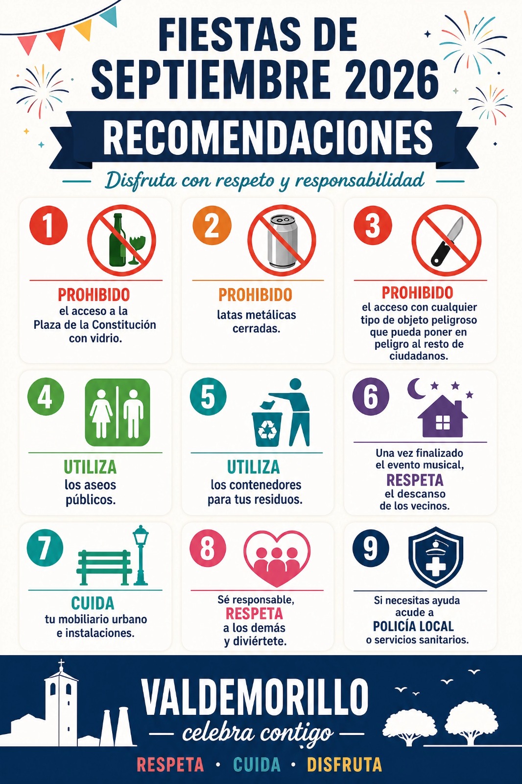 En este momento estás viendo El Ayuntamiento hace públicas las recomendaciones  para disfrutar al máximo de unas fiestas de septiembre seguras y sin incidentes