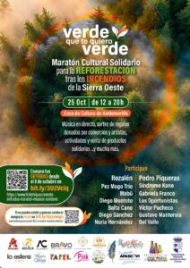 Lee más sobre el artículo Valdemorillo acoge el 25 de octubre el  Maratón Cultural Solidario ‘Verde que te quiero Verde’ para recabar fondos para la reforestación de la Sierra Oeste